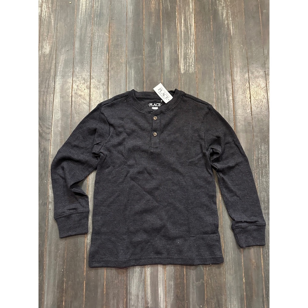The Childrens Place Boys Black Thermal‎ Henley Long Sleeve Shirt Size M 7/8 NWT